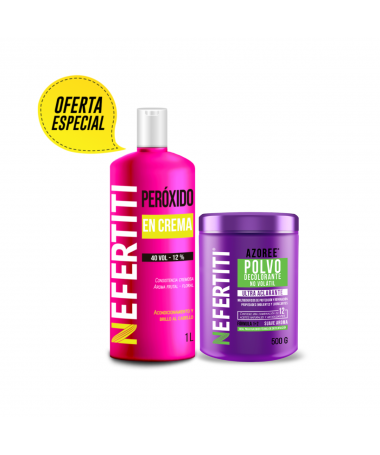 OFERTA DECOLORANTE 500 G + PERÓXIDO 30 VOL 1L NEFERTITI